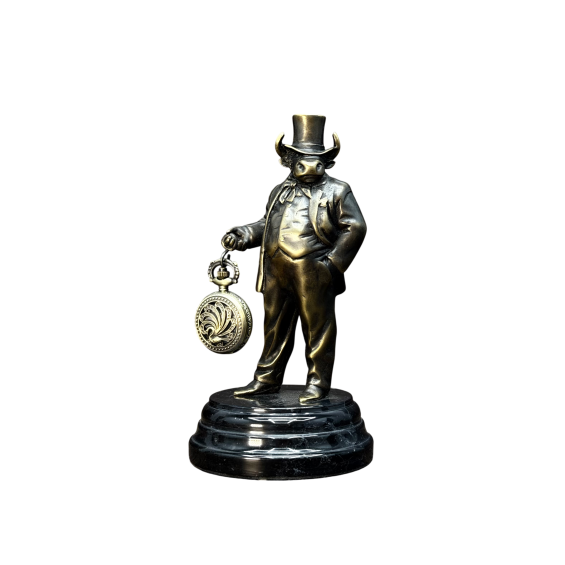 Интерьерная бронзовая статуэтка «Время — деньги» на мраморном основании