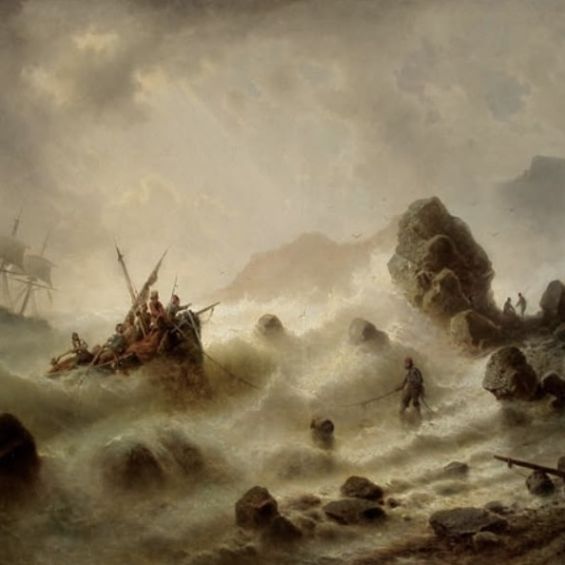 «Спасение рыбаков во время шторма», Альберт Ригер, Холст / Масло, 1870-е годы.